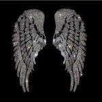 Angel wings with ab crystal wing rhinestone design , Hot fix iron on angel wing decal motif , hot fix decal