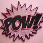 Large Embroidered POW Iron On Applique Patch, Super Hero Patch, Cartoon Patch, Cancer Awareness , Runners and Roller Derby Word Patch